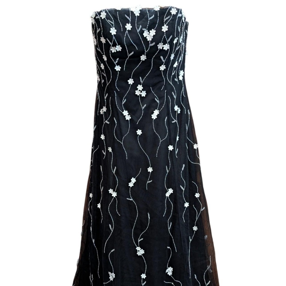 Vintage y2k Black Formal Dress Floral Beaded Mesh overlay Sean Large